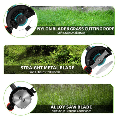 Handmaaier - Grasmaaier - Grastrimmer - Grasschaar - Grasmachine - 3000W - 6-Inch - Elektrische/Accu - Grastrimmer met 90° Verstelbare Kop – Snoerloos Tuingereedschap - 21V/18V Compatibel - Inclusief 2x Accu - QUORE