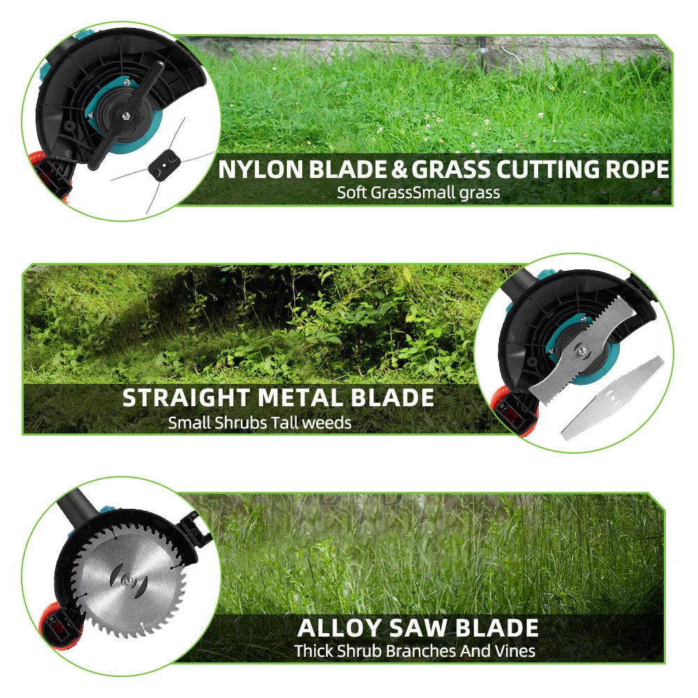 Handmaaier - Grasmaaier - Grastrimmer - Grasschaar - Grasmachine - 3000W - 6-Inch - Elektrische/Accu - Grastrimmer met 90° Verstelbare Kop – Tuingereedschap voor Precisiewerk - 21V/18V Compatibel - Inclusief 2x Accu - QUORE