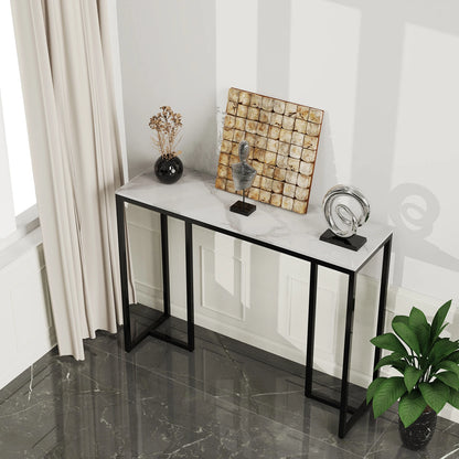 Tafel - Consoletafel - Haltafel - Marmer Look - Luxe Bijzettafel - voor Woonkamer - Hal - Slaapkamer - 100x30x78.5cm - Wit & Zwart