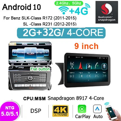 Multimedia Autoradio – CarPlay Android Auto – GPS Navigatie Speler – Touchscreen Dashboard – 9 Inch Scherm – Snapdragon 8-Core Processor – Android 13 Systeem
