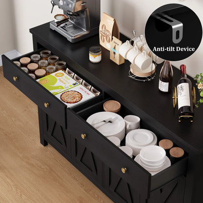Grote Dressoirkast – Dressoir – Buffetkast – Sideboard – Opbergkast – Zwart – 140x40x89 cm – Soft-Close Deuren & Verstelbare Legplanken