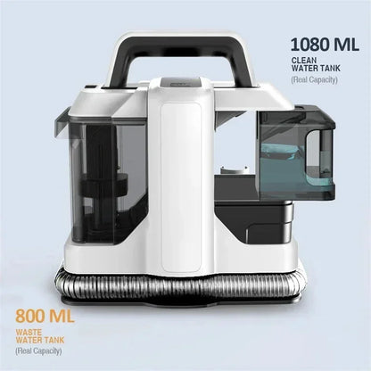Tapijtreiniger - Draagbare - Vlekken - Bank - Meubel - Zetel - Auto - Trap - Matras - Haarverwijderaar Stofzuiger - 450W - 220V/110V - met Dubbel Watertanksysteem - Wit