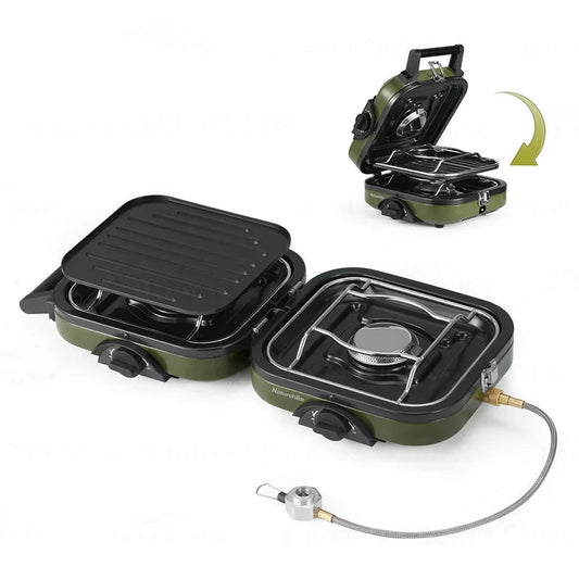 Tweepits Gasbrander – Ultralichte Gasbrander – Compacte Campingkookplaat – Buitenkeuken – 2300 Watt – Roestvrij Staal – Inklapbaar Design