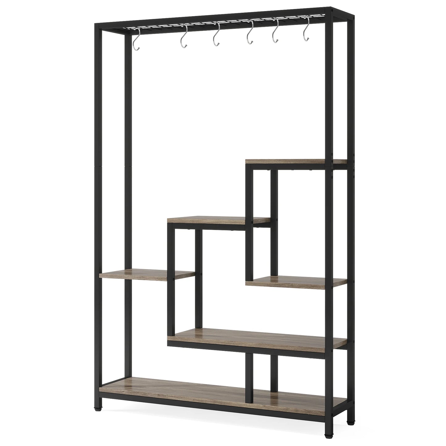 Plantenstandaard - Hoge Binnen Plantenplank - 5-Tier - 70.9 Inch Hoogte - Grote Metalen Plantenrek - Plantenrekken - Bloemenrek - Plantenstandaarden - Inclusief 10 Ophanghaken – Geschikt voor Tuinen en Interieur - Grijze Afwerking