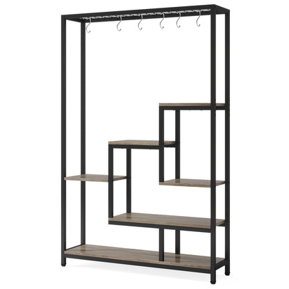 Plantenstandaard - Hoge Binnen Plantenplank - 5-Tier - 70.9 Inch Hoogte - Grote Metalen Plantenrek - Plantenrekken - Bloemenrek - Plantenstandaarden - Inclusief 10 Ophanghaken – Geschikt voor Tuinen en Interieur - Grijze Afwerking