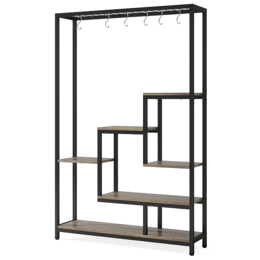 Plantenstandaard - Hoge Binnen Plantenplank - 5-Tier - 70.9 Inch Hoogte - Grote Metalen Plantenrek - Plantenrekken - Bloemenrek - Plantenstandaarden - Inclusief 10 Ophanghaken – Geschikt voor Tuinen en Interieur - Grijze Afwerking