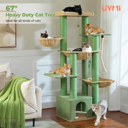 Multi-Level Cat Tree with Scratching Posts, Cozy Condo, Super Large Perch, Deep Hammocks, Tall Cat Tower for Indoor Adult Cats