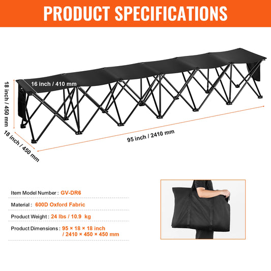 Campingstoel - Vouwstoel - Campingstoel opvouwbaar - Campingstoel opvouwbaar - 8Zits - Sideeline Bank Stoel - geen Rugleuning - met Tas - QUORE