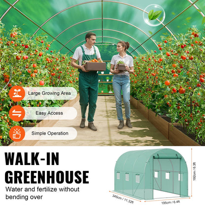 Kweekkas - Walk-in Tunnel Tuinkas - Tuinkassen - Kas - Tomatenhuis - 20x10x7 ft – Stalen Frame – Groene PE Cover – Roll-up Ritsdeur – Plantenhuis - Serre - Bescherming & Ventilatie voor Planten