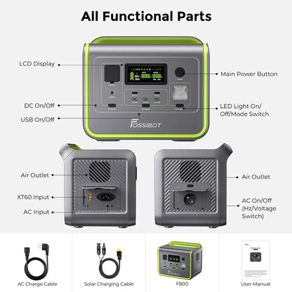 Portable Power Station - 512Wh/LFP Battery Solar Generator - 800W AC Output - 200W Max Solar Power Input - 8 Outlets - LED Lighting - Vegetable