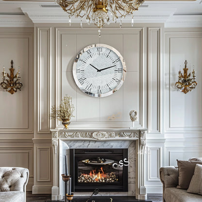 Ronde Wandklok – Kristallen Klok – Spiegelklok – Diamant Effect Klok – Zilveren Wandklok – Quartz Uurwerk – 60 cm Diameter