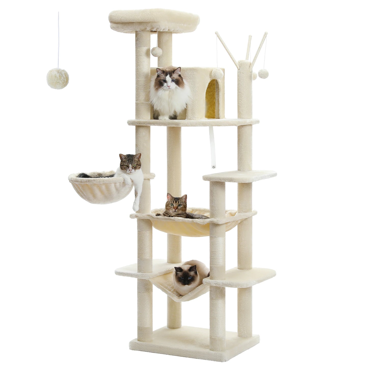 Krabpaal – Kattenboom – Kattenhuis – Kattenmand – Kattenmeubel – 175 cm Hoog – Hout Met Sisal Krabpalen