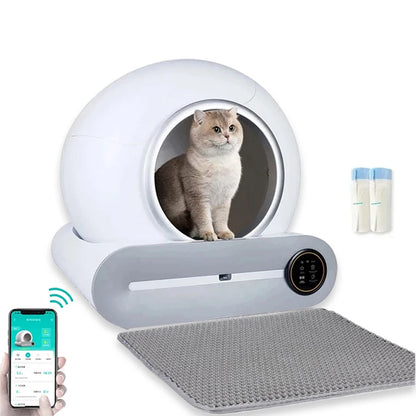 Automatische Zelfreinigende Kattenbak – Slimme Kattenbak – Zelfreinigende Bak – Grote Kattenbak – Voor Meerdere Katten – 65L Binnenruimte – 9L Opvanglade - met Pad Kattenbakzakken Set