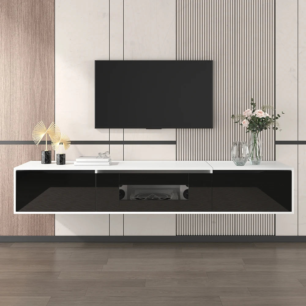 tv-meubel – tv-kast – televisie meubel – media kast – dressoir – hoogglans zwart – 180 cm breed – geïntegreerde LED-lichtstrip