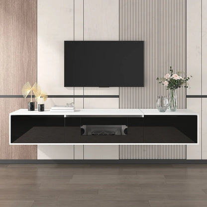 tv-meubel – tv-kast – televisie meubel – media kast – dressoir – hoogglans zwart – 180 cm breed – geïntegreerde LED-lichtstrip