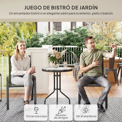 Tuinmeubelset - Tuinset - Bistroset - Tuintafel met Stoelen - Balkonset met Kussen - Glas Tafelblad - Stoelen & Tafel - voor Tuin - Terras - Balkon - Buiten - Metaal - Zwart