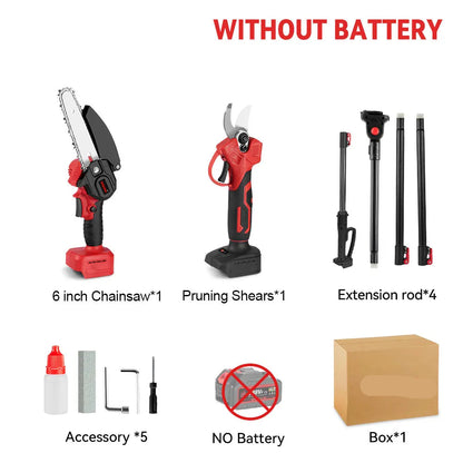 3-in-1 Snoeigereedschap - Accu Kettingzaag - Accu Snoeischaar - Telescopische Zaag -  Draadloze - 3500W - Lichtgewicht - Tuingereedschap - Zonder Accu - Rood - QUORE