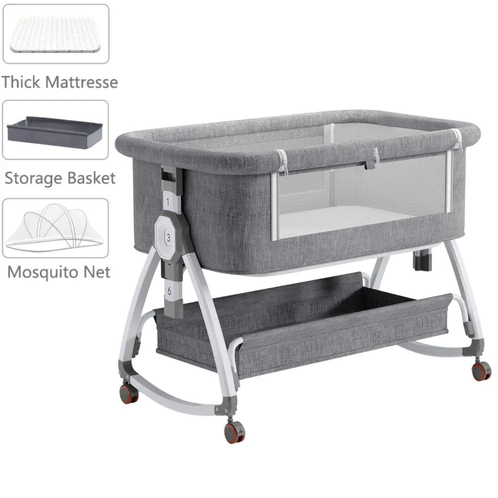 Baby Wieg Electrisch - Baby Bed - Bedside Crib - 3 in 1 - Verstelbaar - Opvouwbaar - Veilig - Comfortabel - 0-36 maanden - Grijs
