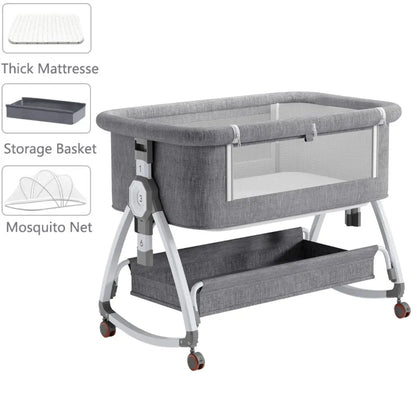 Baby Wieg Electrisch - Baby Bed - Bedside Crib - 3 in 1 - Verstelbaar - Opvouwbaar - Veilig - Comfortabel - 0-36 maanden - Grijs