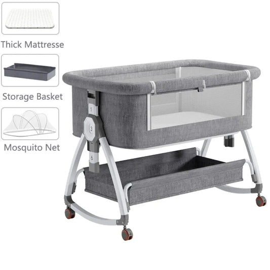 Baby Wieg Electrisch - Baby Bed - Bedside Crib - 3 in 1 - Verstelbaar - Opvouwbaar - Veilig - Comfortabel - 0-36 maanden - Grijs