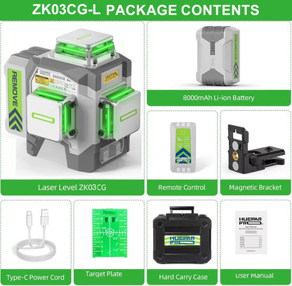 Laserniveau – Laserwaterpas – Kruislijnlaser – 3D Laser Level – Zelfnivellerend – 12 Lijnen – 8000mAh Li-ion Accu – IP54 Water- en Stofbestendig