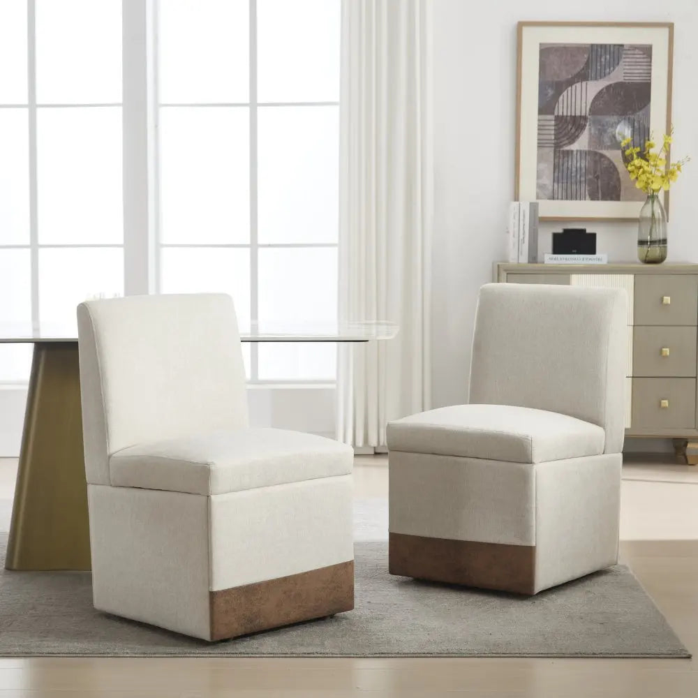 Eetkamerstoelen – Stoelen Met Wieltjes – Draaistoelen – Opbergbank Stoelen – Gestoffeerde Stoelen – Met Verborgen Opbergruimte – Comfortabele Linnen Bekleding