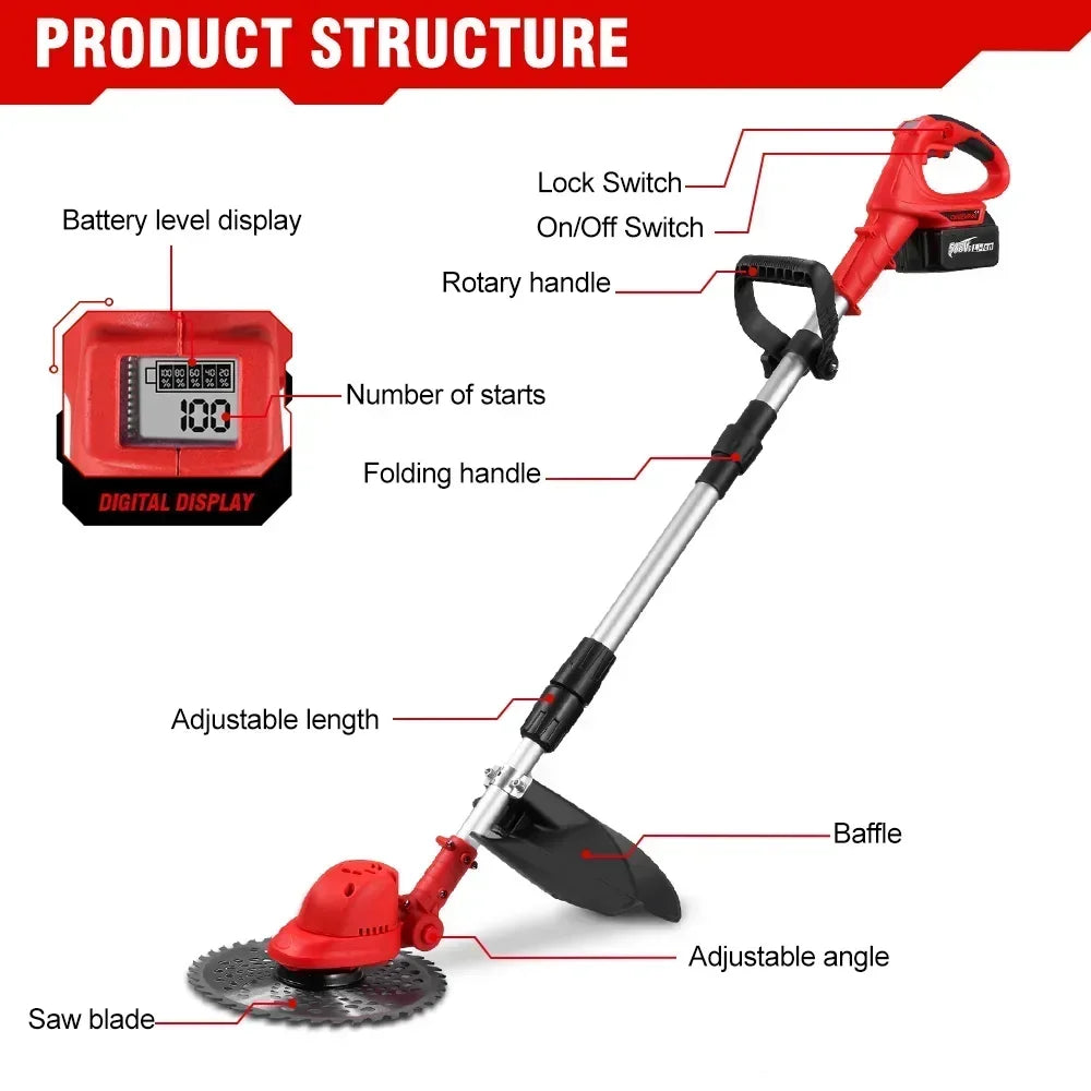 Grastrimmers - Met Accu - Snoeischaar - Onkruidborstel Electrisch - Snijder - 10 inch - 18V Batterij - 36000RPM - Tuingereedschap - Vouwbaar - Verstelbaar Handvat - Zonder Accu