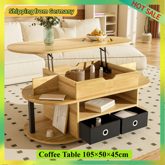 Comanlai 105cm Modern Coffee Table with Lifting Storage Space,2 Black Fabric Drawers and Open storage space,105×50×45cm