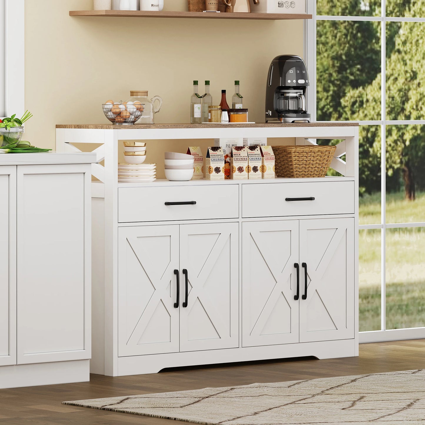 Dressoir – Sideboard – Kast – Opbergmeubel – Buffetkast – Modern Scandinavisch Design – Wit MDF 140×40×105 cm – Veel Opbergruimte Met 2 Lades & 4 Deuren