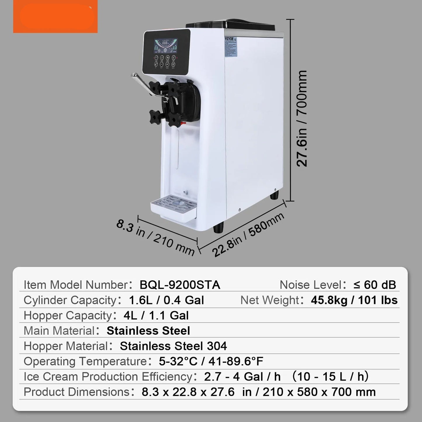 IJsmachine – Sorbetmaker – Frozen Yogurt Maker – IJsbereider – IJsapparaat – 1,6 Liter Inhoud – Roestvrij Staal