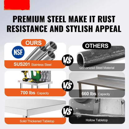 Koffietafel - Table - Coffe table - Living Room Table - RVS Catering Werktafel - 24x18 Inch - Keukentafel - Met 4 Wielen - Voedselbereidingswerkbank - Voor Keukenvoorbereidingstafel - Silvier