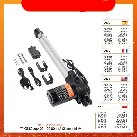 Lineaire Actuator -  Elektrisch Lineair Motor -  Controlemechanisme met IP44 -  Bescherming voor -  Thuisgebruik TV Sofa het Opheffen - 24V - 250mm - Silver/Black - QUORE