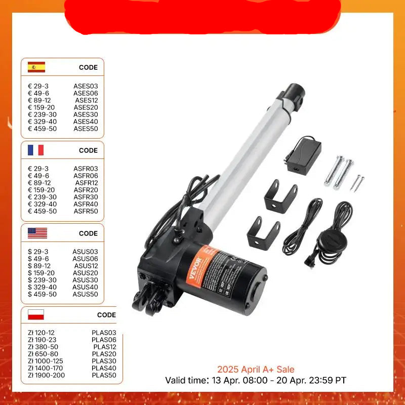 Lineaire Actuator -  Elektrisch Lineair Motor -  Controlemechanisme met IP44 -  Bescherming voor -  Thuisgebruik TV Sofa het Opheffen - 24V -300mm - Silver/Black