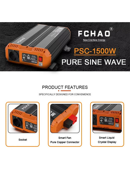 Omvormer – Spanningsomvormer – Stroomomzetter – DC-AC Converter – Zuivere Sinusgolf – 1500W Continu Vermogen – Afstandsbediening Inclusief - QUORE