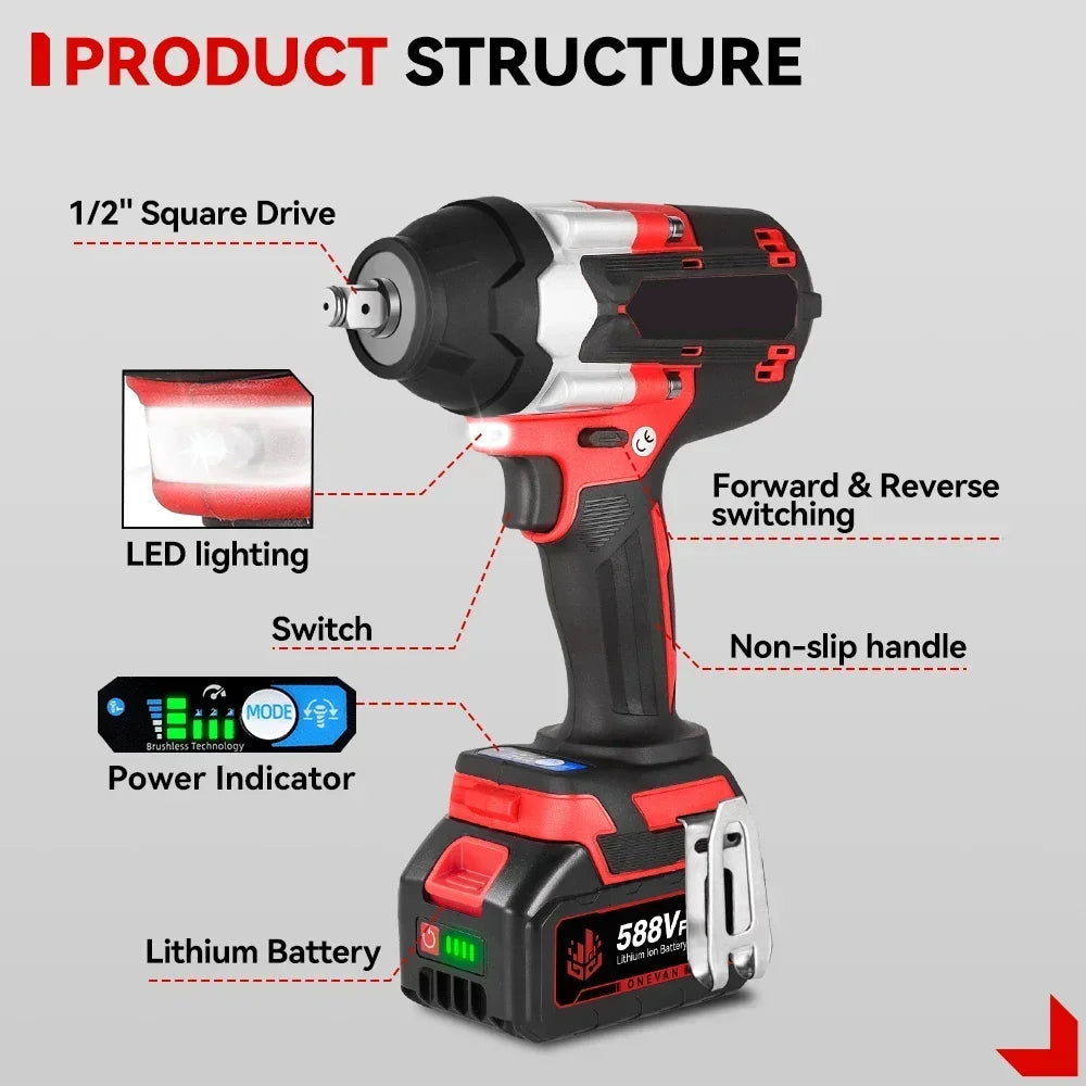 Slagmoersleutel - Slagschroevendraaier - Brushless - Elektrische - Torque - 1800Nm Draadloze - 1/2 Inch - 18V Batterij - Handgereedschap - Zonder Batterij
