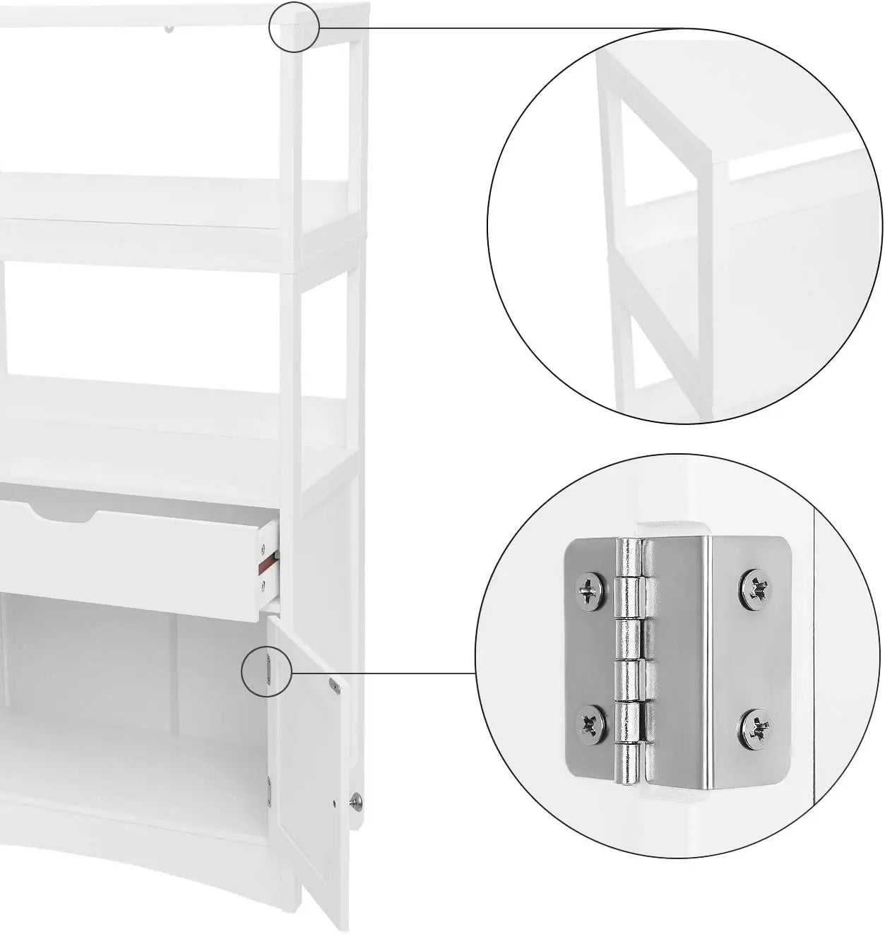 Hoge Vrijstaande Badkamerkast – Witte Opbergkast met 2 Deuren - Lade & 3 Open Planken – Moderne Multifunctionele Kast voor Badkamer - Keuken of Woonkamer