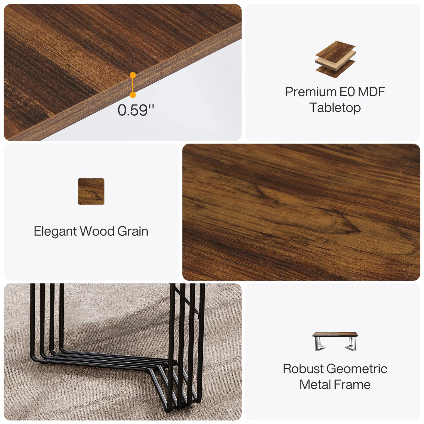 Vergadertafel – Werktafel – Bureau – Eettafel – Industrieel – Stevig Metalen Frame - 100 x 200 x 75 cm - Bruin - QUORE