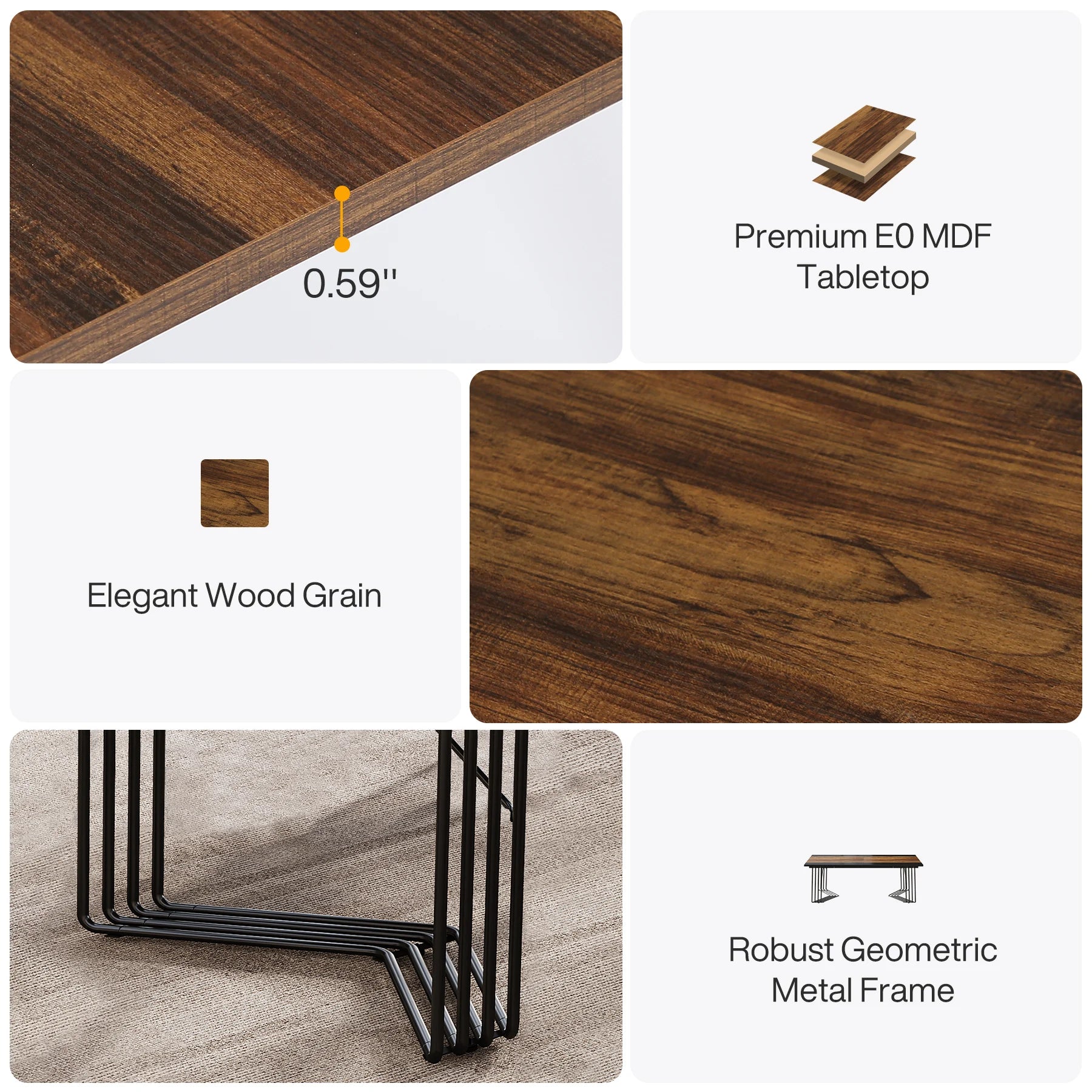 Vergadertafel – Werktafel – Bureau – Eettafel – Industrieel – Stevig Metalen Frame - 100 x 200 x 75 cm - Bruin - QUORE