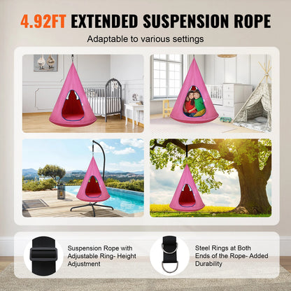 Hammock - Hammock for Two - Hanging Chair - Hamac - Hammock Chair - Kids Nest Swing Chair - Hanging Hammock Chair - with Adjustable Rope - for Children - Indoor and Outdoor Use - Pink