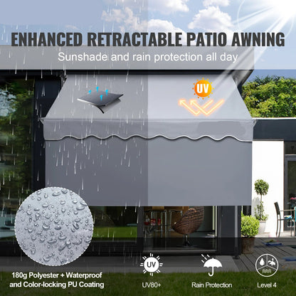 Klemluifel - Uitschuifbare Zonwering - Balkonluifel - 78 x 47inch - Handmatig Verstelbaar - Waterdicht & UV80+ Bescherming - Voor Tuin - Balkon en Terras