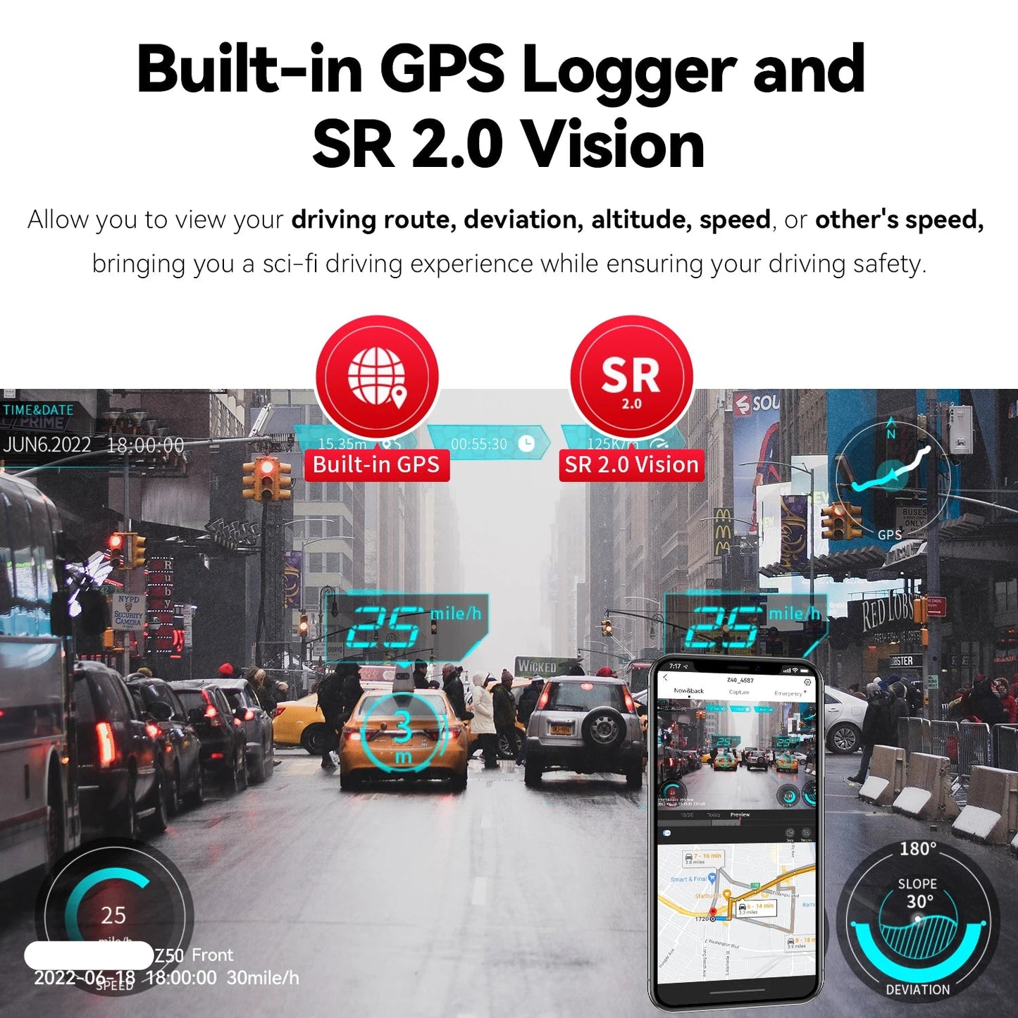 Dashcam voor Auto - Navigatiesysteem Auto - Voor & Achter Camera – 2160P + 1080P – 4K - GPS - WiFi - Nachtzicht - G-sensor - ADAS - Loop Recording - Hardwire Kit