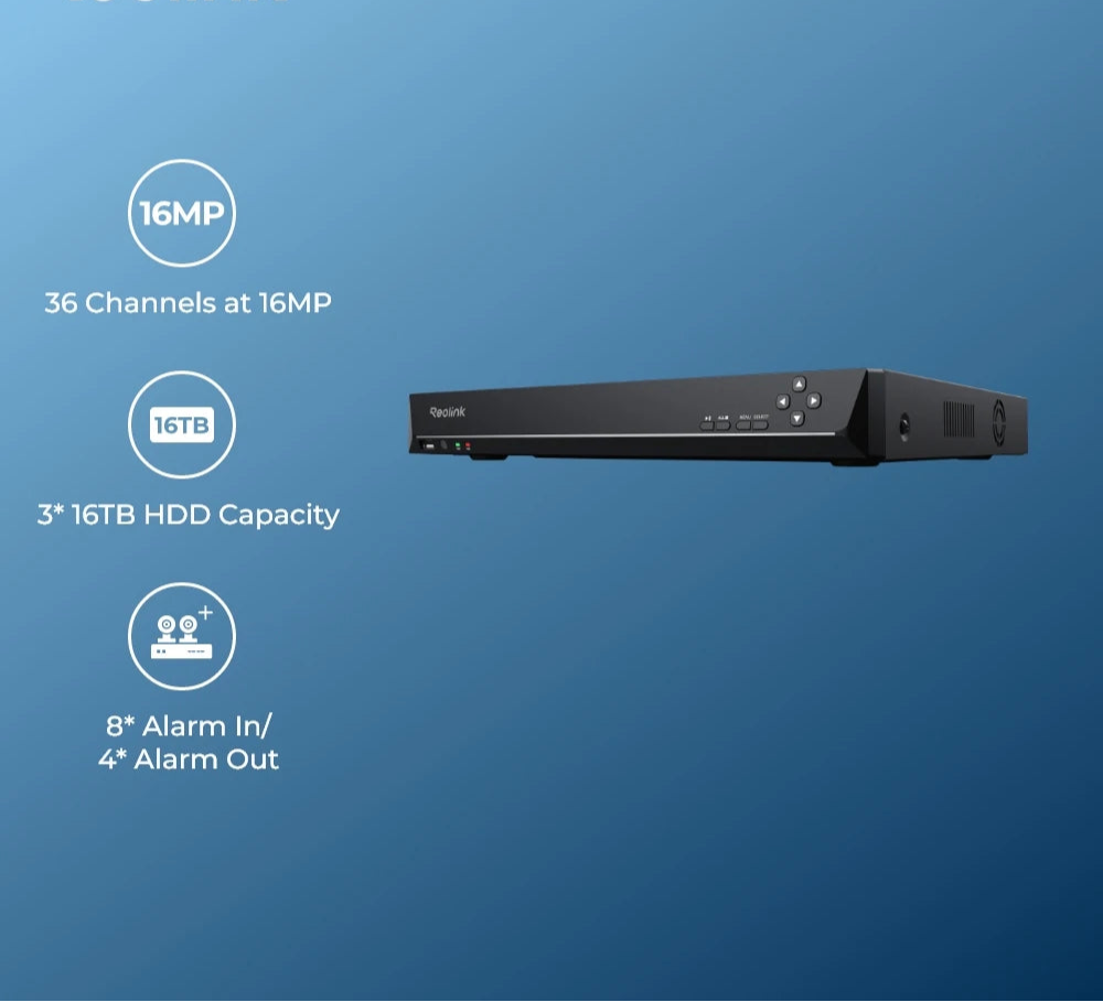 36-Kanaals Beveiligingssysteem – Camerabeveiliging – NVR Recorder – IP Camera Systeem – CCTV Bewaking – 12MP Resolutie – 48TB Opslagcapaciteit