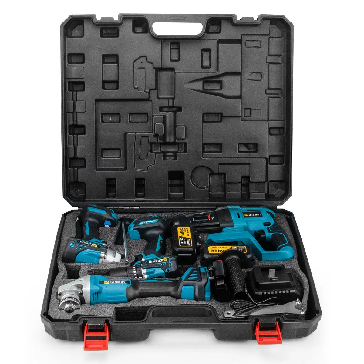 Accuboormachine - Accu Schroevendraaier - Boormachines - Accuboormachine - Slagmoersleutel, Haakse Slijper & Elektrische Boorhamer - 4-delige Brushless Gereedschap Set - QUORE