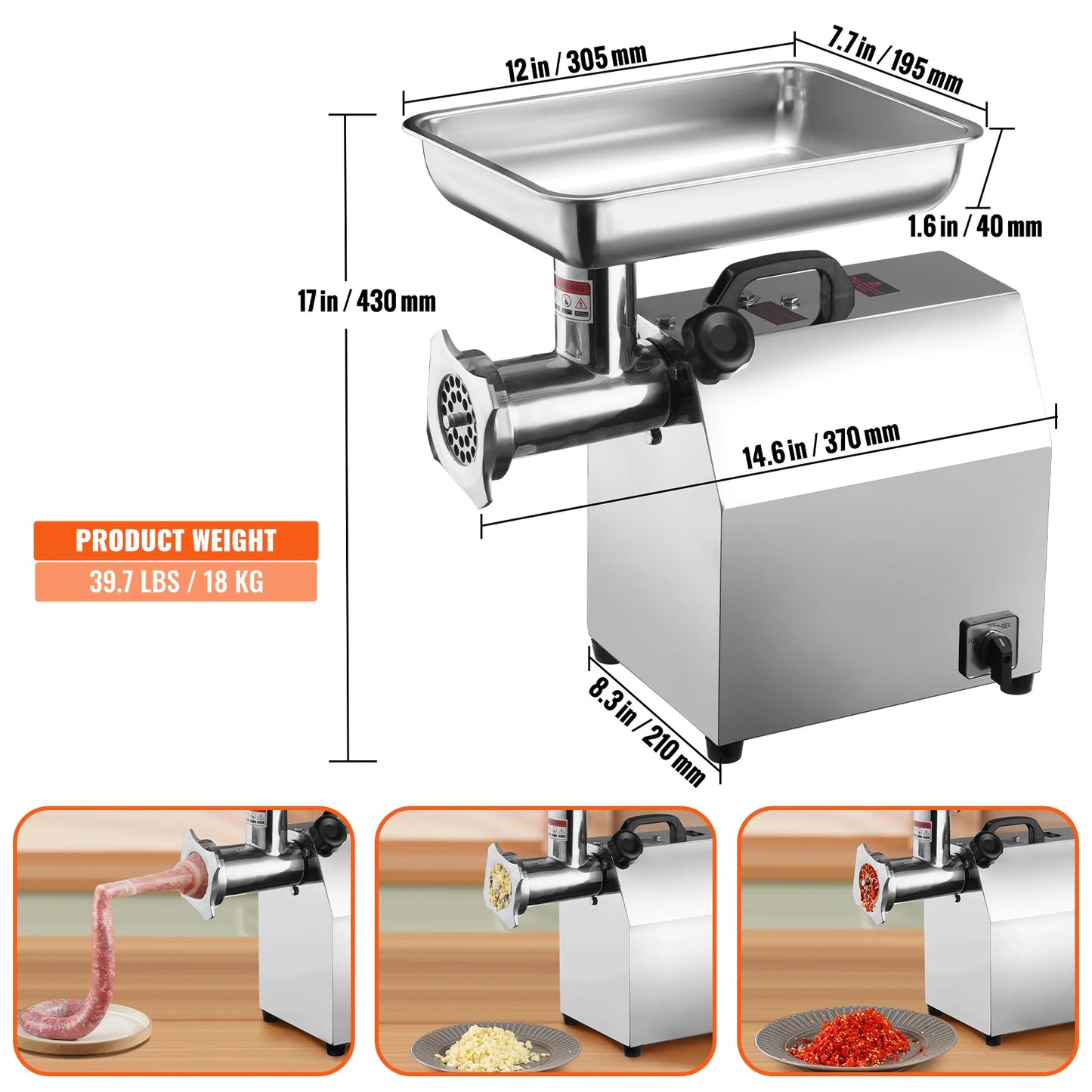 Elektrische Vleesmaler – Vleeshacker – Gehaktmolen – Worstmaker – 650W Motor – RVS Constructie - QUORE
