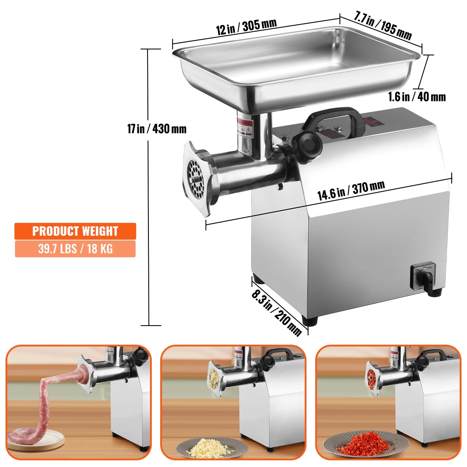 Elektrische Vleesmaler – Vleeshacker – Gehaktmolen – Worstmaker – 650W Motor – RVS Constructie - QUORE