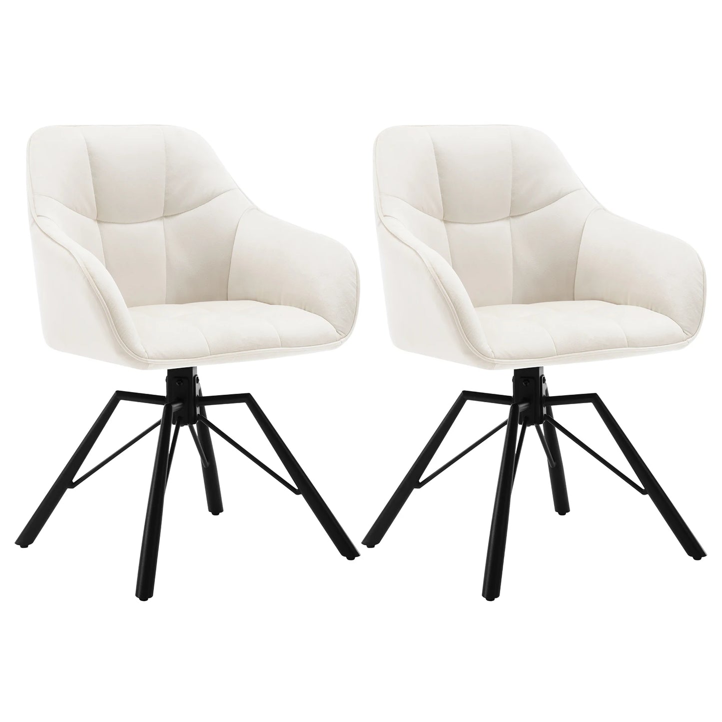 Draaibare Eetkamerstoel – Set van 2 - Eetkamerstoel – Stoel – Draaistoel – Comfortabel – Velvet Bekleding – 360° Draaibare Zitting - Fluweel - Crème - QUORE