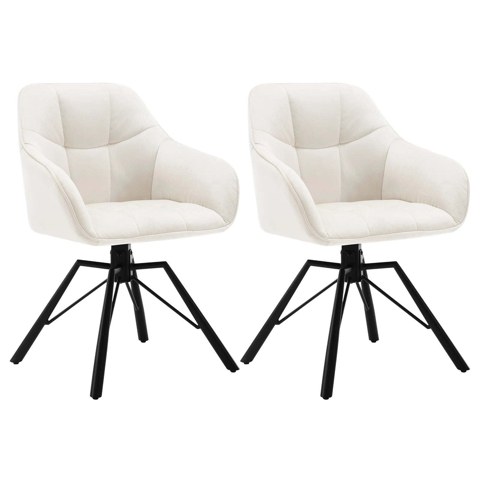 Draaibare Eetkamerstoel – Set van 2 - Eetkamerstoel – Stoel – Draaistoel – Comfortabel – Velvet Bekleding – 360° Draaibare Zitting - Fluweel - Crème - QUORE