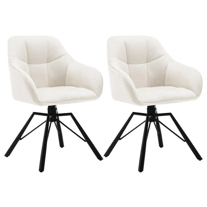 Draaibare Eetkamerstoel – Set van 2 - Eetkamerstoel – Stoel – Draaistoel – Comfortabel – Velvet Bekleding – 360° Draaibare Zitting - Fluweel - Crème - QUORE