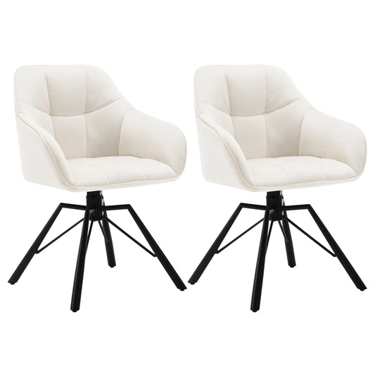 Draaibare Eetkamerstoel – Set van 2 - Eetkamerstoel – Stoel – Draaistoel – Comfortabel – Velvet Bekleding – 360° Draaibare Zitting - Fluweel - Crème - QUORE