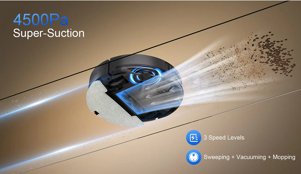Lidar Robotstofzuiger - Dweilrobot - Vaccum Cleaner - Robot Vacuum - 2600mAh Batterij – 2-in-1 Stofzuiger & Mop - 4500Pa Zuigkracht – 3L Stofzak - Zelflegende - Slimme Mapping - Zwart